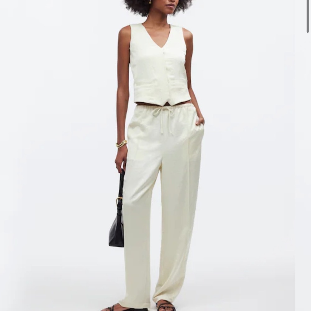 Madewell Cream V-Neck Button Front Jumpsuit